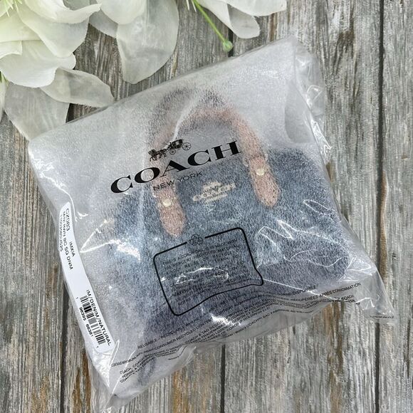 Coach Mini Rowan Bag Charm In Signature Denim With Cherry Charm Purse - Picture 9 of 11